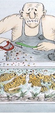 Russia cartoon, feed golded fish