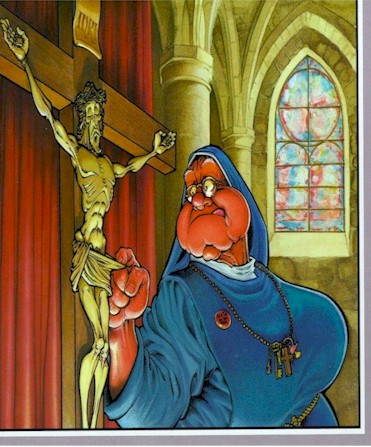 religion cartoon by French, sister check Jesus Christ's dick