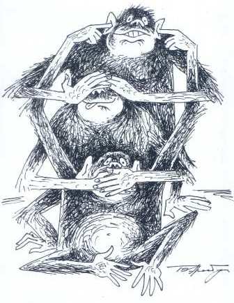 Israel cartoon, See no evils, hear no evils, talk no evils