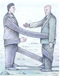 England cartoon, political shake hands