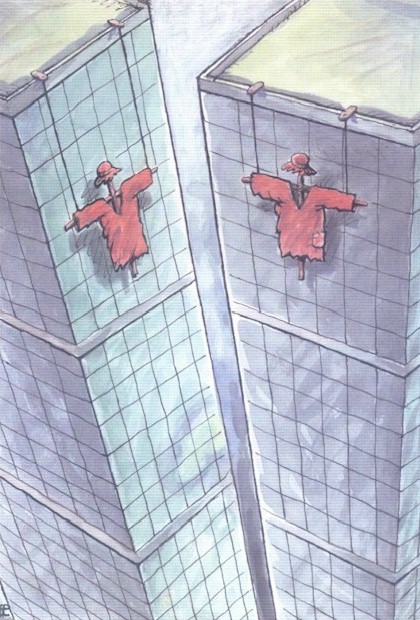 Romania cartoon, New York twin towers