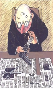 Ukraine cartoon, newspaper as weapon