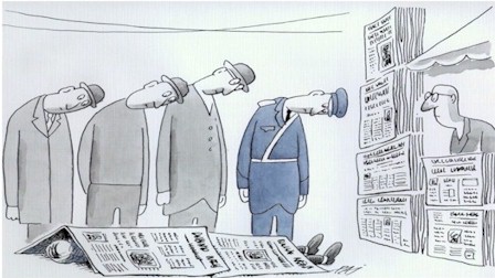Romania cartoon, read newspaper